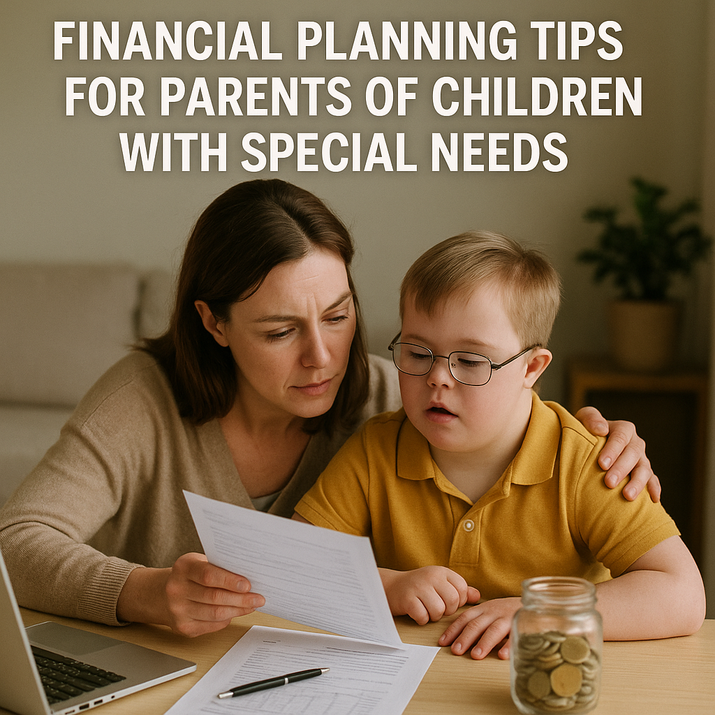 Mom of special needs seriously reviews financial planning documents with her son with Down syndrome, emphasizing money management and future planning — empowering families of children with autism and disabilities to build secure and supported lives.

