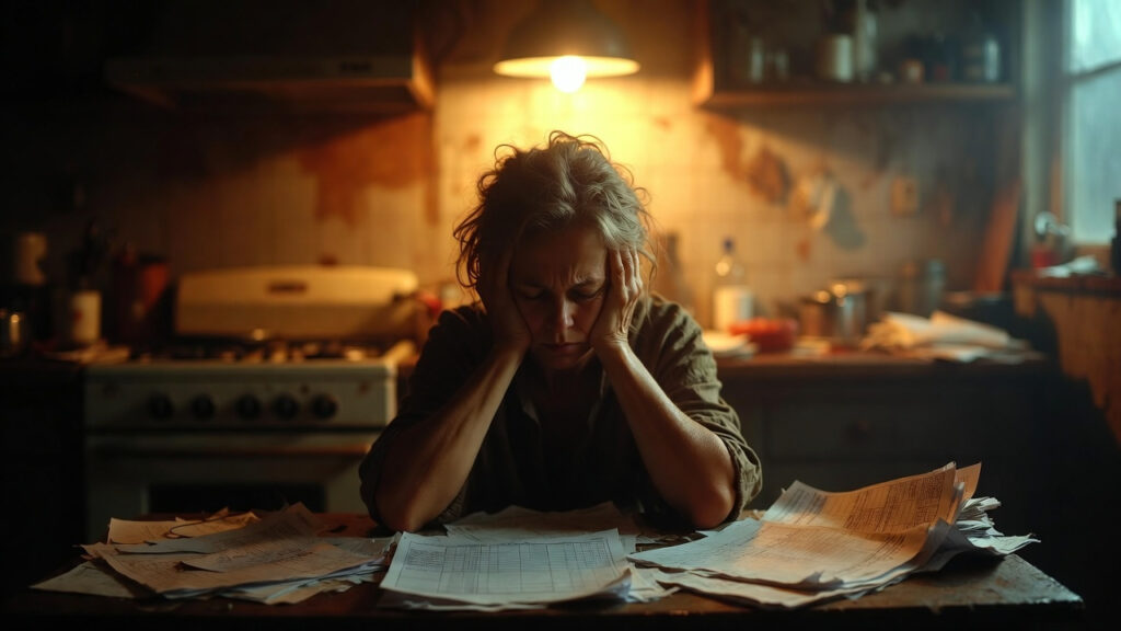 Exhausted special needs mom at kitchen table with paperwork — signs of special needs mom burnout