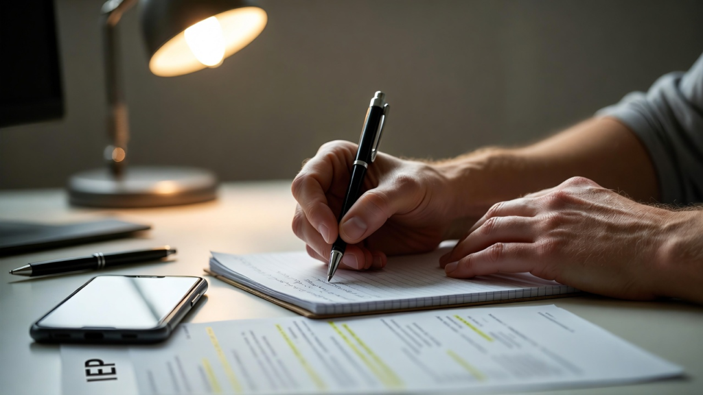 A special needs mom reviewing and annotating her child's IEP document — preparation is key to successful advocacy
