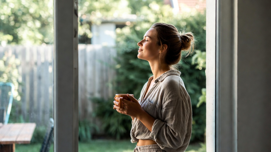 A special needs mom taking a quiet 5-minute outdoor break as a simple act of self-care and recovery