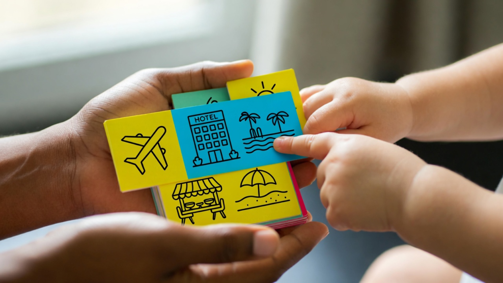 A visual schedule used to prepare a child with autism for a family vacation — a key anxiety-reduction strategy