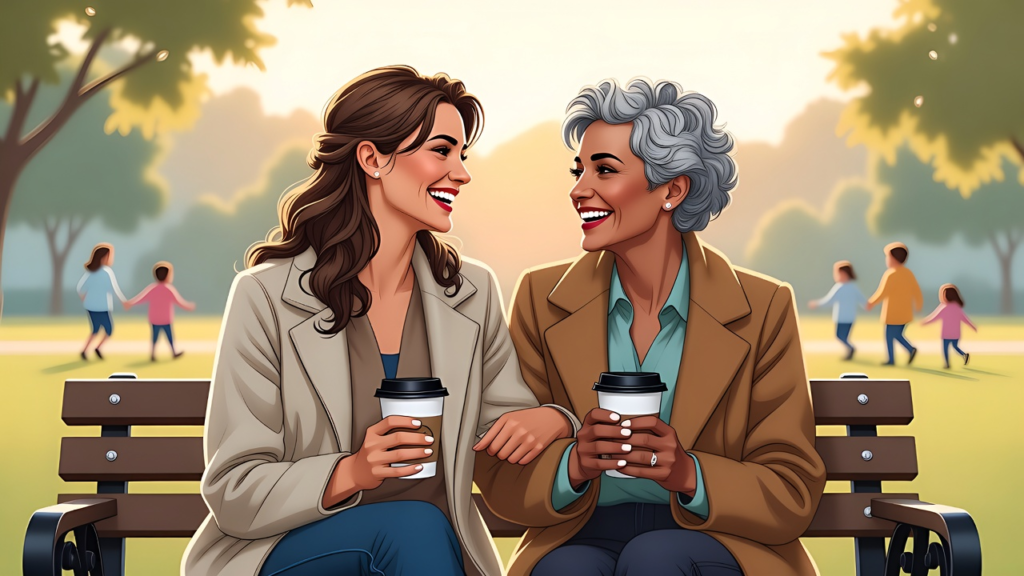 Two special needs moms connecting and supporting each other on a park bench — the healing power of community