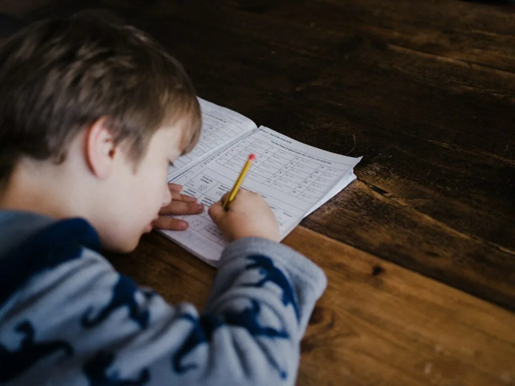 autistic child working on homework showing working memory challenges