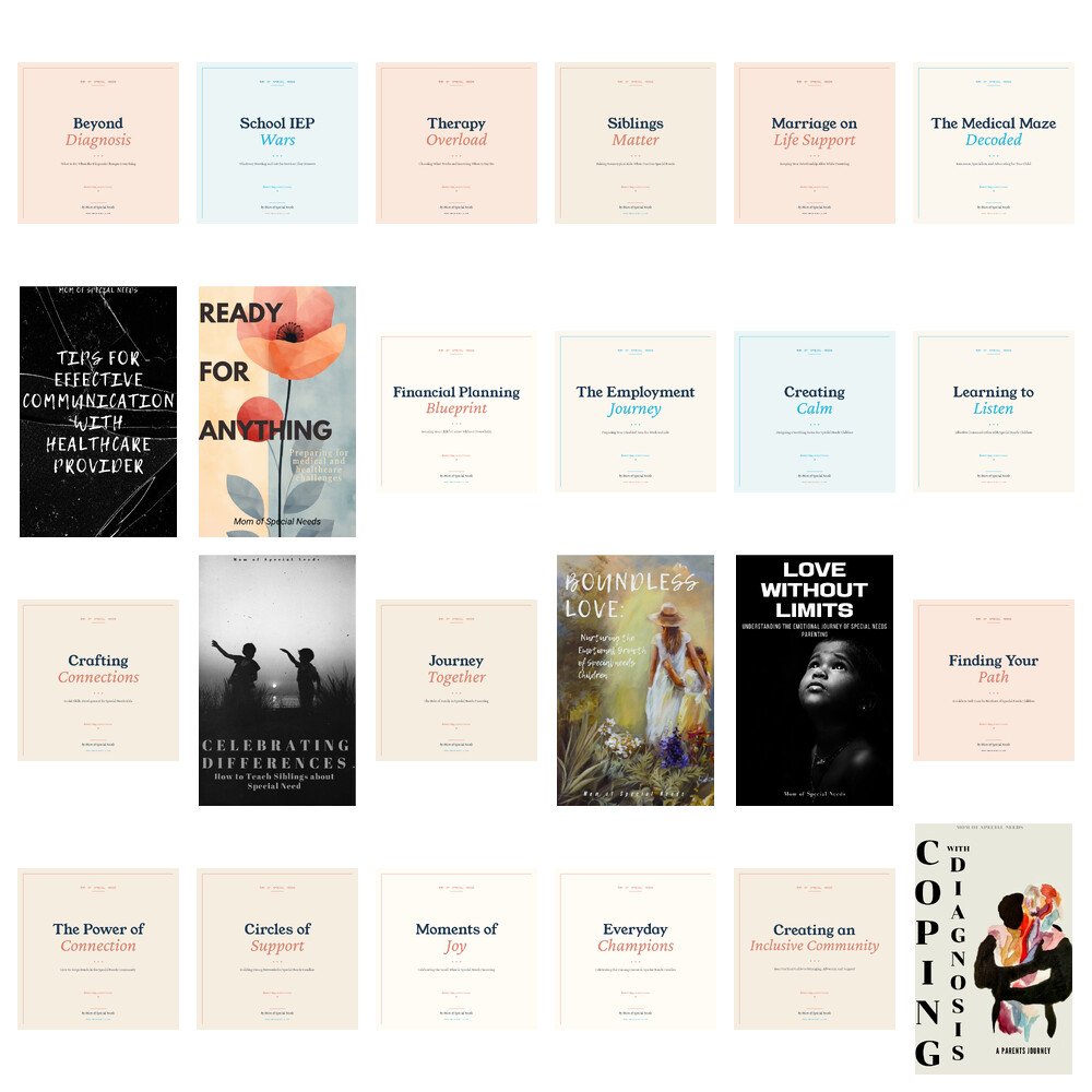 All 24 Mom of Special Needs eBook covers in a six by four grid